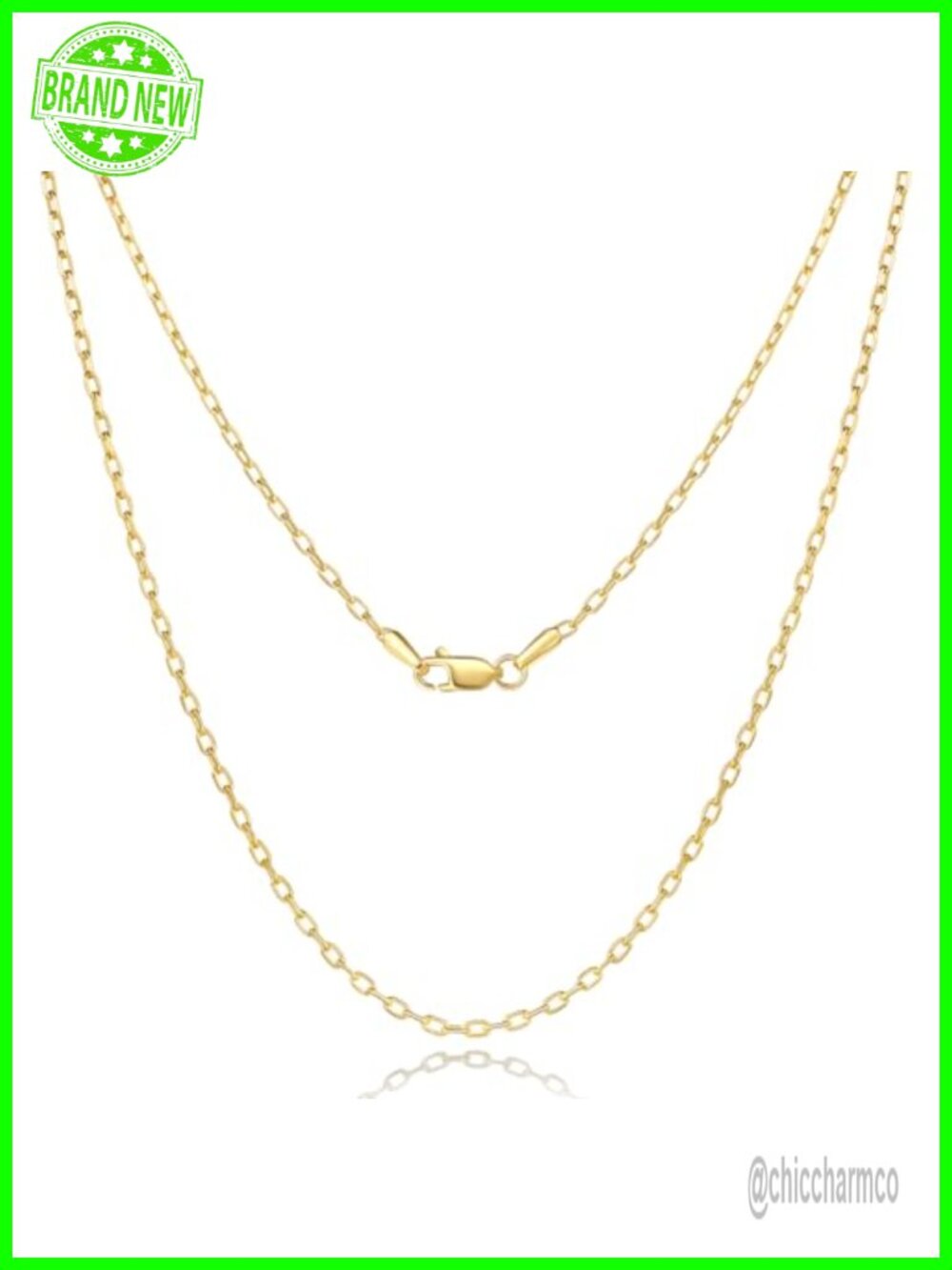 14K Gold Plated Paperclip Chain Necklace 18in Womens Mens Dainty